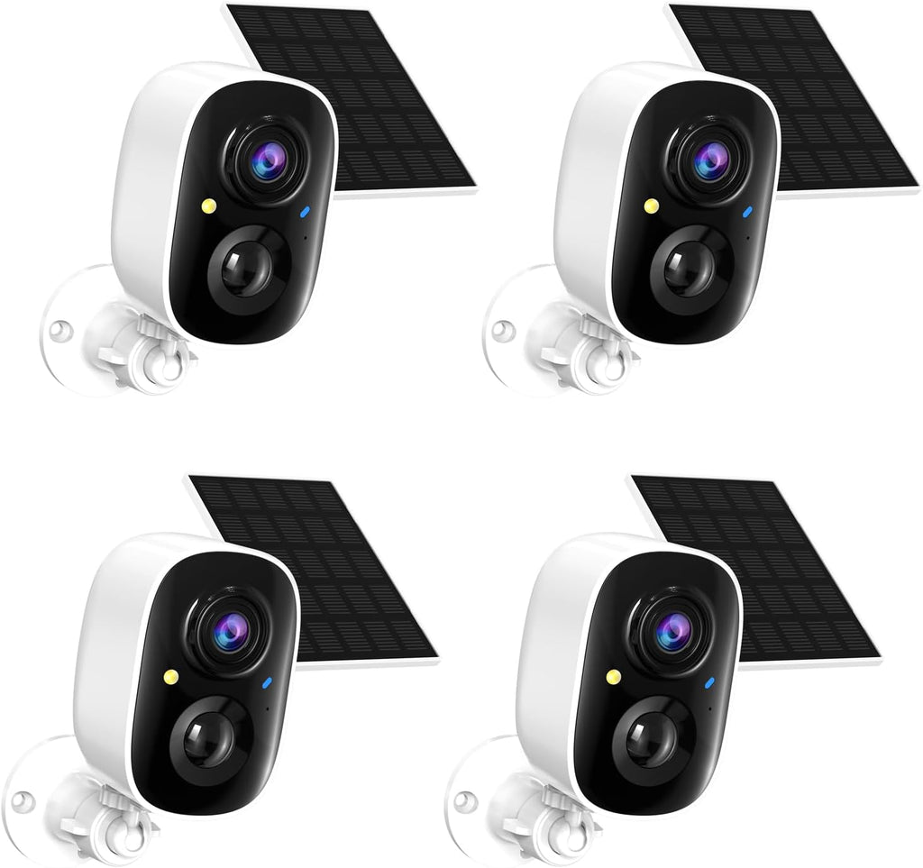 2K FHD Solar Powered Security Cameras Wireless Outdoor,WiFi Wireless Cameras,Outside Cameras for Home Security,AI Motion Detection,Color Night Vision,Spotlight,Siren Alarm,SD/Cloud Storage,4 Pack