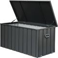 120 Gallon Metal Deck Box, Outdoor Storage Box Waterproof with Wheels, Lockable Storage Container for Patio Furniture Cushions Garden Tools, Dark Gray