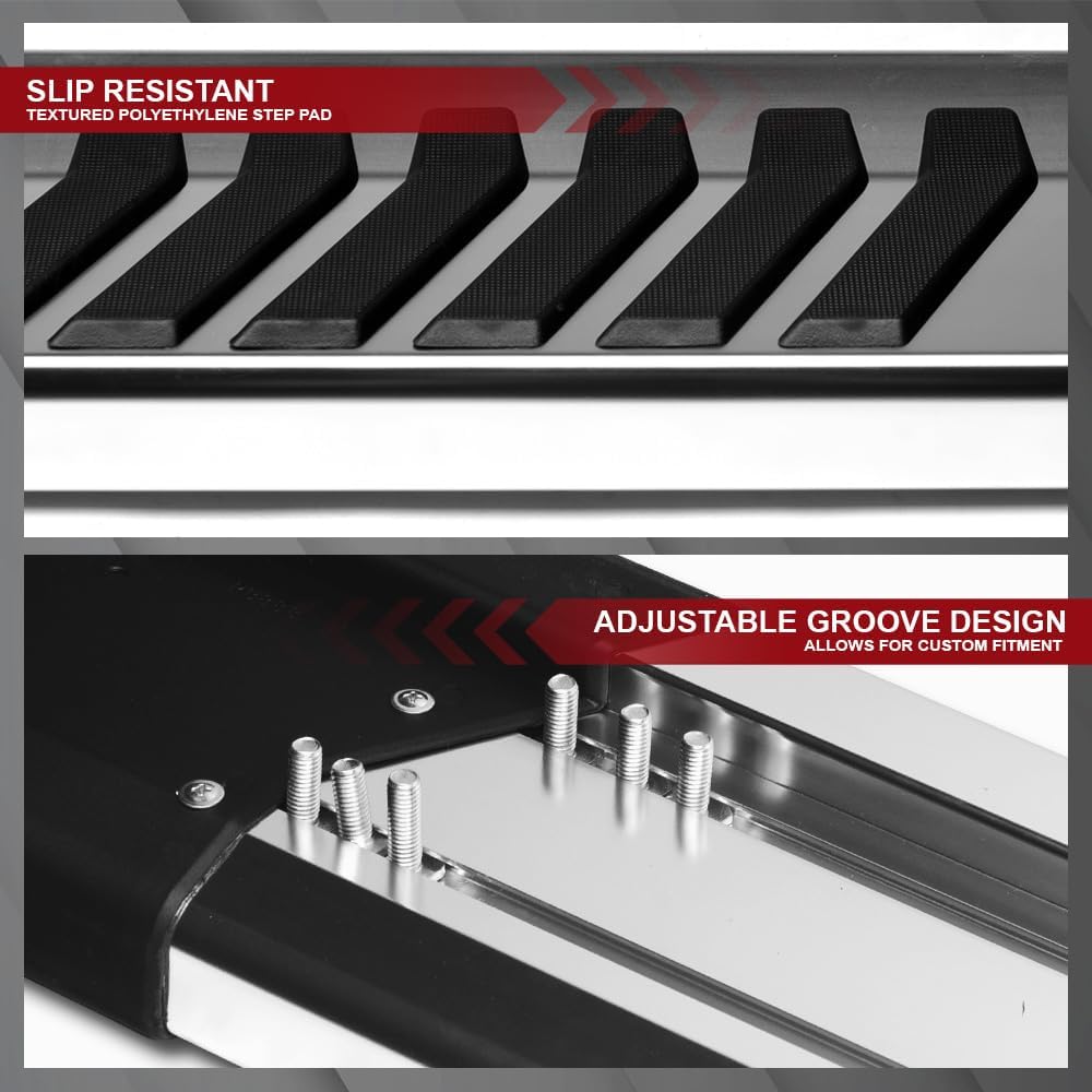 Armordillo 6' OE Style with Polymer Stripes Aluminum Running Boards|Compatible with 2005-2023 Toyota Tacoma Double (Crew) Cab|8735886|Silver|Side Step Nerf Bars