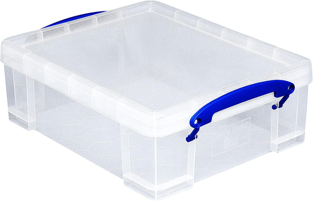 Really Useful Box Stackable 8.1L Plastic Storage Container Bin with Snap Lid & Built-in Clip Lock Handles for Home & Office Organization (10 Pack)