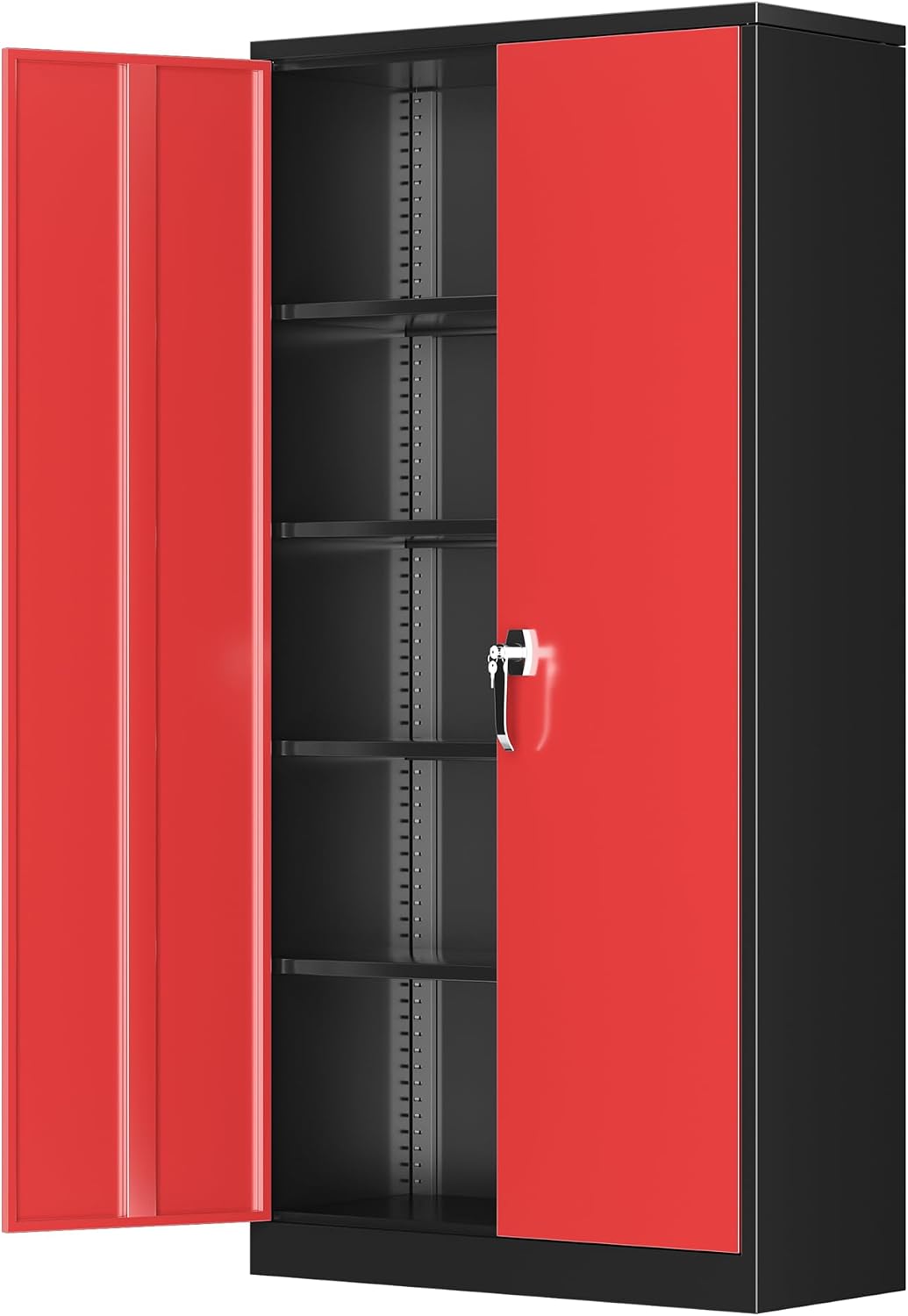 Greenvelly Metal Garage Storage Cabinet with 2 Doors and 4 Adjustable Shelves, 72'H Steel Lockable Storage Cabinet,Tall Metal Cabinet Locking File Cabinet for Office,Home, Garage, Gym, School