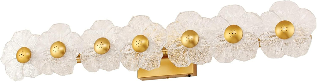 MantoLite 33.46'' Bathroom Light Fixtures Modern Vanity Light Over Mirror Adjustable 3000K-6000K Picture Lights Art Light with Floral Clear Glass Shades for Living Room Bedroom (7 Light Gold)
