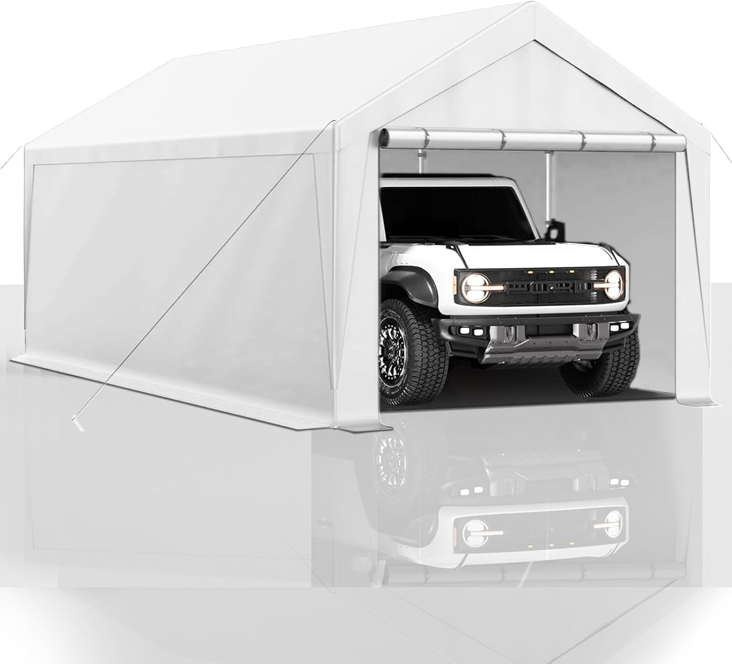 10x20 FT Heavy Duty Carport Car Tent Car Canopy Storage Shed, Portable Garage with Removable Sidewalls & Doors All-Season Tarp for Car,Truck,SUV,Party White