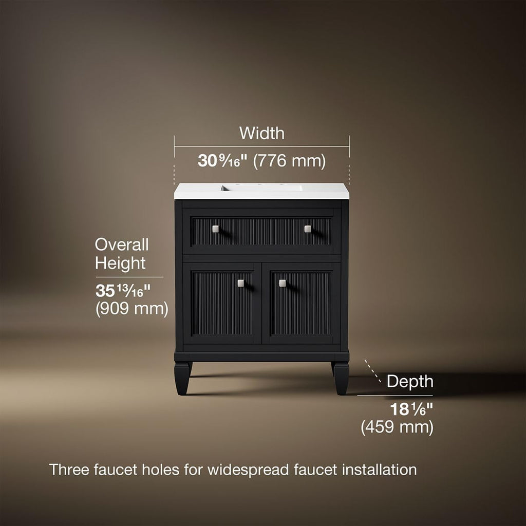 Kohler Hearthaven 30 Inch Bathroom Vanity Cabinet with White Single Sink and Quartz Top, Modern Bathroom Vanity, Slate Gray, K-33536-ASB-1WX