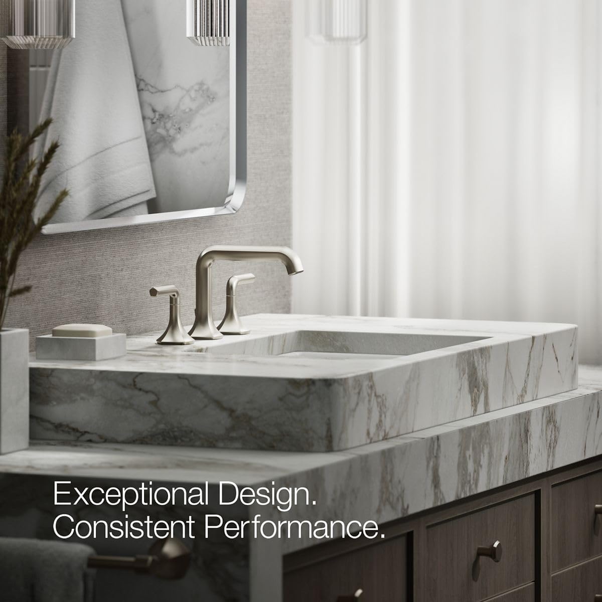 KOHLER 27009-K-BN Occasion Bathroom Sink Faucet Spout, Stationary Deck-Mount Bathroom Sink Spout, 1.0 gpm, Vibrant Brushed Nickel