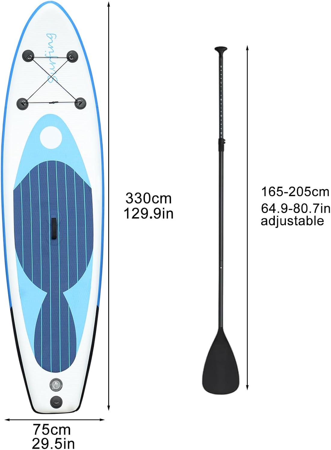 Inflatable Paddle Board for Adults, Camouflage Print Adult Paddleboard, Single Layer PVC Paddle Board with Carry Bag, Hand Pump, Retractable Propeller, Removable Fin Blue
