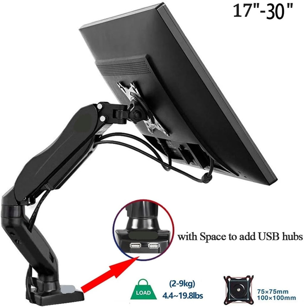 Single Monitor Stand 17-30 Inch, 9 kg per screen Computer Desk Mounting Bracket Adjustable Gas Spring Extendable Monitor Stand