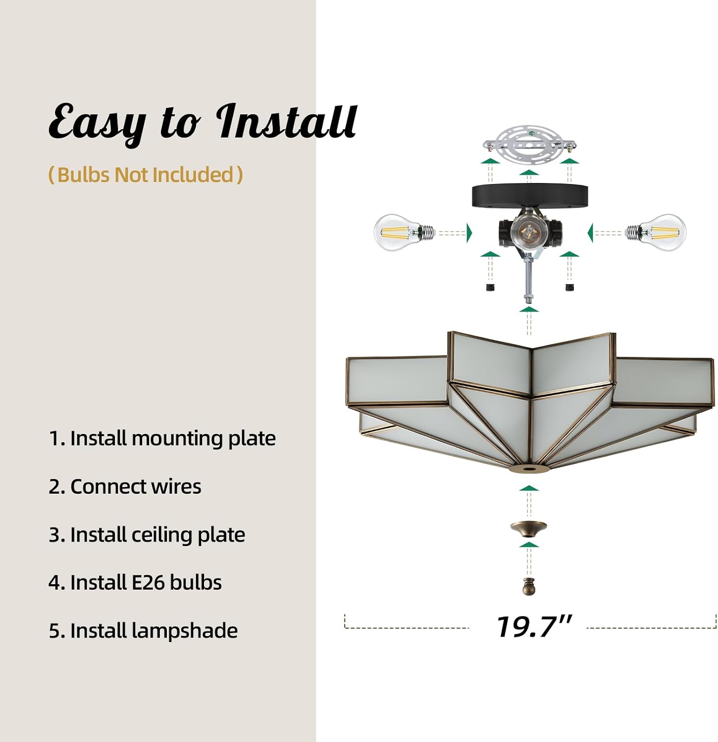 Star Vintage Bronze Ceiling Light - 19.7 Inch Large Milk Glass Antique Flush Mount Fixture - Mid Century Black Art Deco Lighting for Kitchen Hallway Bedroom Bathroom Laundry Entryway Farmhouse Hall