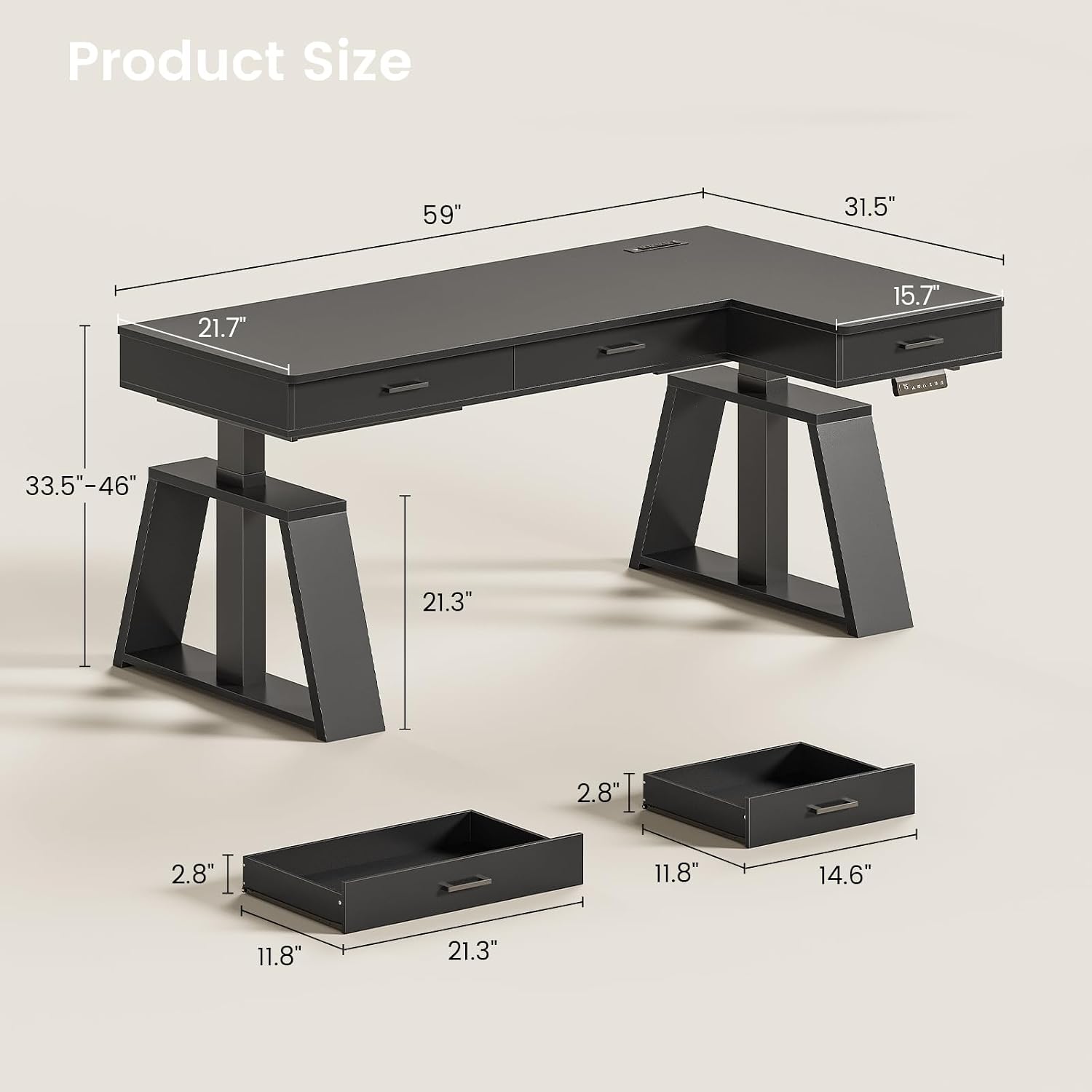 SEDETA 59 Inch L Shaped Electric Standing Desk with Drawers, Executive Adjustable Desk with Power Outlets, Monitor Stand, Sit Stand Computer Table for Home Office, Black