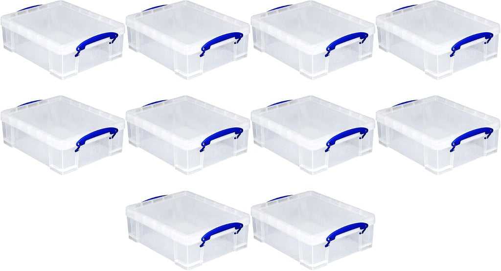 Really Useful Box Stackable 8.1L Plastic Storage Container Bin with Snap Lid & Built-in Clip Lock Handles for Home & Office Organization (10 Pack)