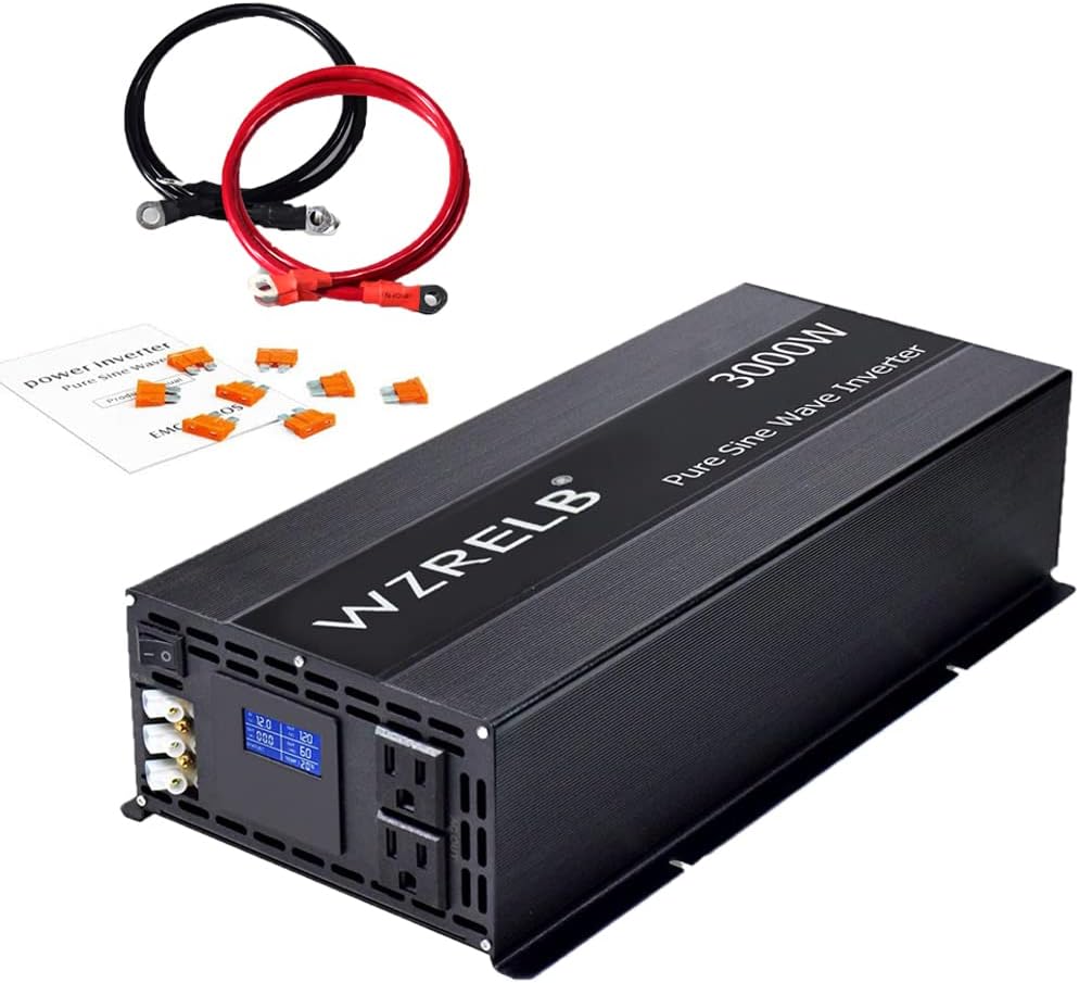 WZRELB Pure Sine Wave Inverter 3000W 12VDC to 120VAC Solar Power Peak 6000W Converter Truck RV Home LCD Display, Black (LN300012)
