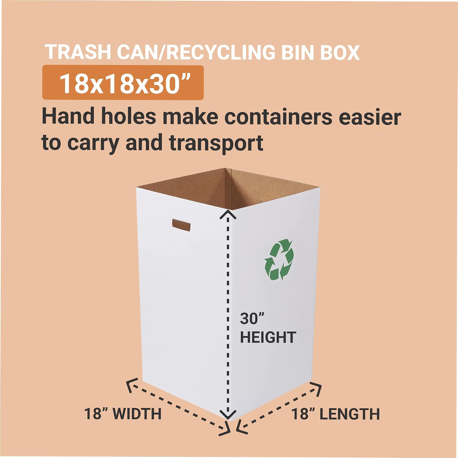 Box USA 40 Gallon 18' L x 18' W x 30' H 10-Pack Cardboard Trash Cans and Recycling Bins, Reusable or Disposable Pop Up Garbage Boxes for Parties, Outdoor Events, Heavy Duty, Recycle