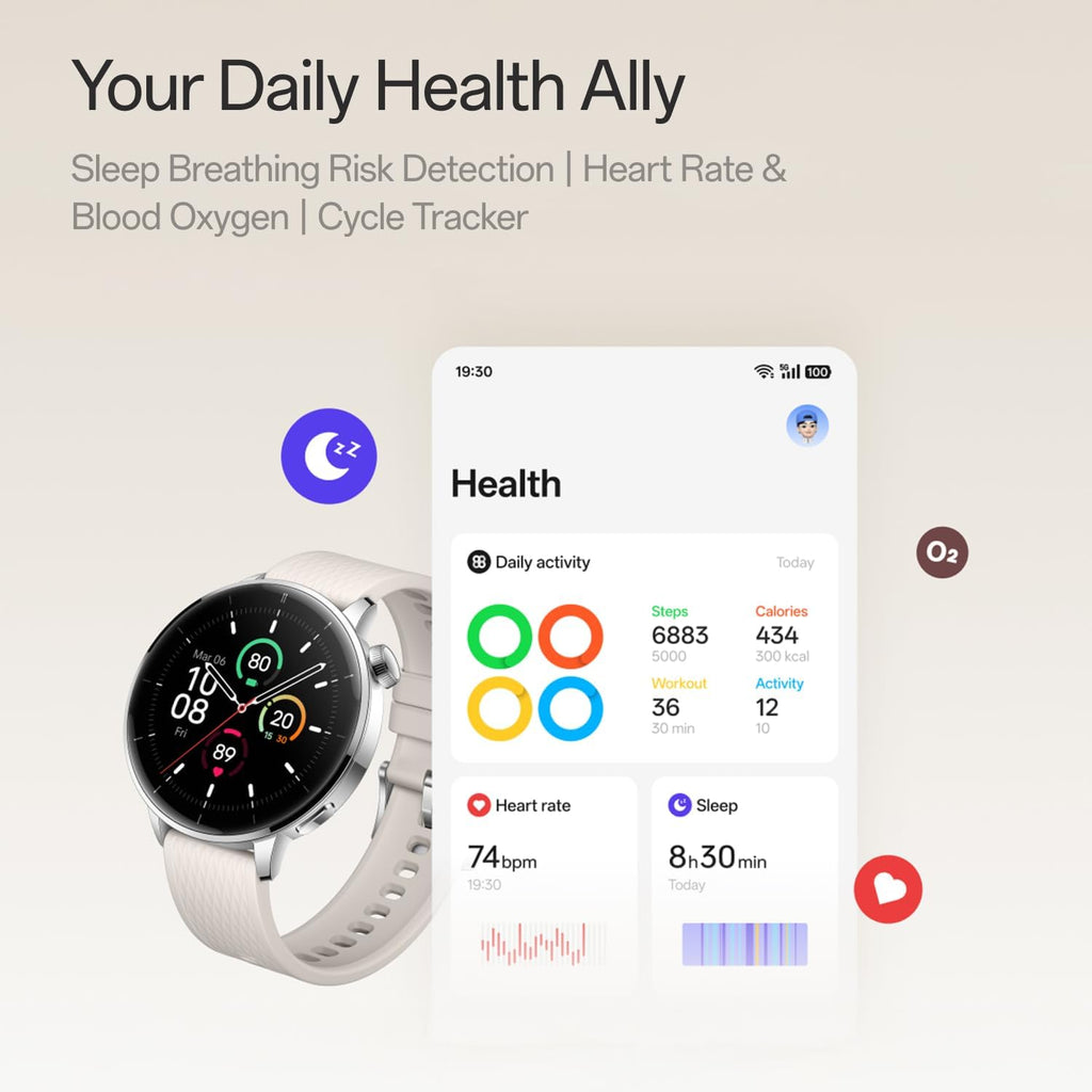 OnePlus Watch 3 43mm Silver Steel, 1.32-Inch Round Display, Silver Steel, WearOS, 32GB Storage, Sleep Tracking, 345mAh Battery, Bluetooth, Lithium Ion, Multi-GNSS, not Compatible with iOS