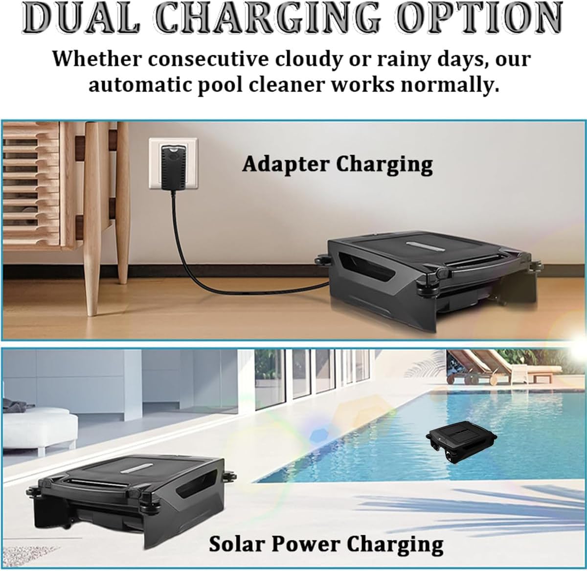 Solar Powered Robotic Pool Sur face Skimmer Robot with 24 7 Continuous Cleaning, Cordless Robotic Cleaner Smart Obstacle Avoidance, 3.4L Garbage Collection Basket, 2 Speed Modes