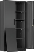 Greenvelly Metal Storage Cabinet, 72' Black Metal Locking Storage Cabinet with Doors and 4 Adjustable Shelves, Large Steel Cabinet for Home Office, Garage, Shop, School (32' W x 16' D)
