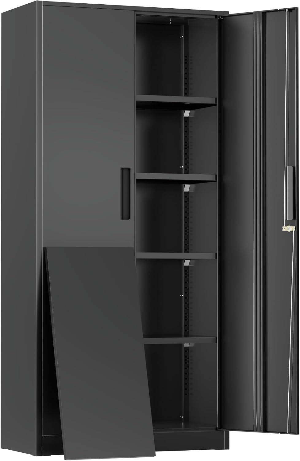 Greenvelly Metal Storage Cabinet, 72' Black Metal Locking Storage Cabinet with Doors and 4 Adjustable Shelves, Large Steel Cabinet for Home Office, Garage, Shop, School (32' W x 16' D)
