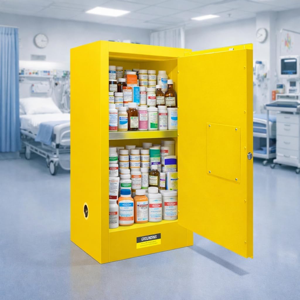 34 Gallon Flammable Cabinet, Hazardous Storage cabinets, Galvanized Steel Safety Storage Cabinet, Adjustable Shelf Fireproof Cabinet, for Commercial Industrial and Home Use 35H x 23W x 18.2D