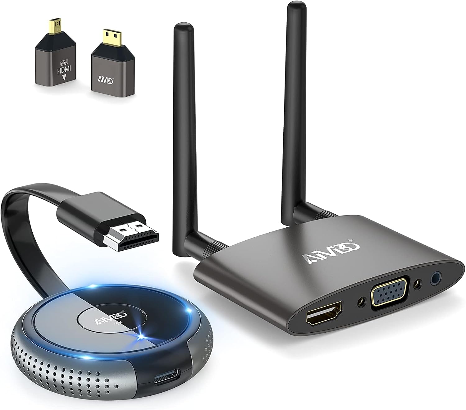 TIMBOOTECH 4K Wireless HDMI Transmitter and Receiver, Plug & Play, Wireless Multiple TX, VGA & HDMI Dual Screens Casting 5.8G Video for Laptop, Cable Box, DSLR, Phone to Monitor, Projector, TV - 165FT