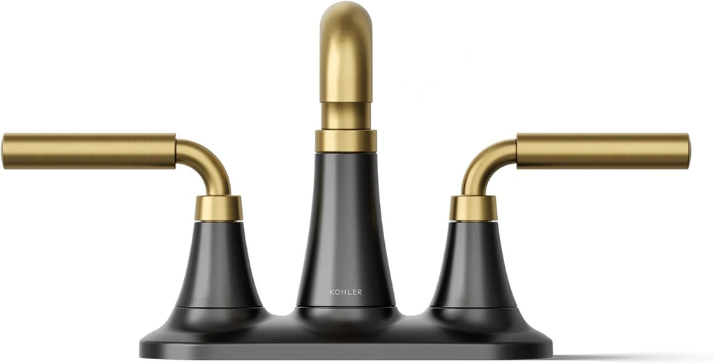 KOHLER K-27414-4K-BMB Tone™ Centerset Bathroom Sink Faucet, Clicker Drain, Bathroom Faucets, 1.0 GPM, Matte Black with Brushed Moderne Brass