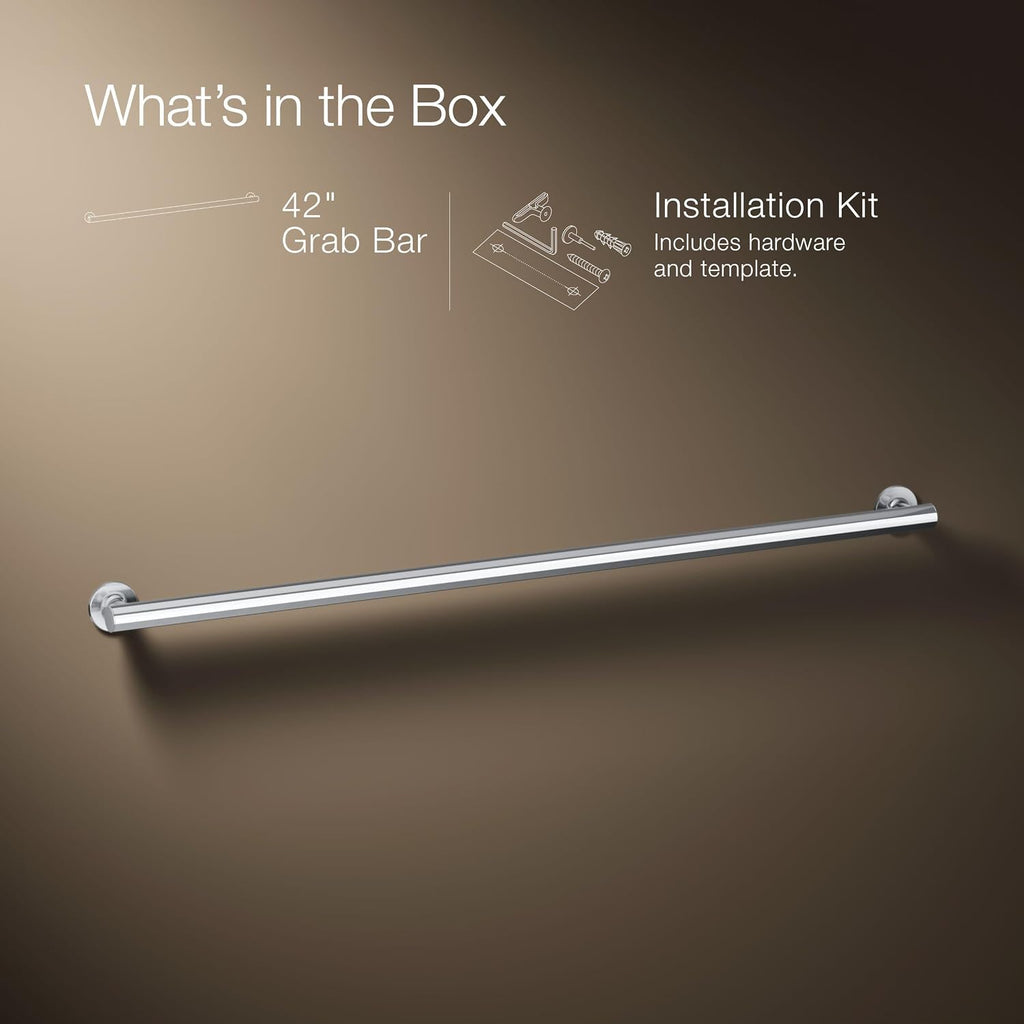KOHLER 11896-S Purist 42' Grab Bar for Bathtubs and Showers, Wall-Mount Grab Bars for Bathroom, Polished Stainless