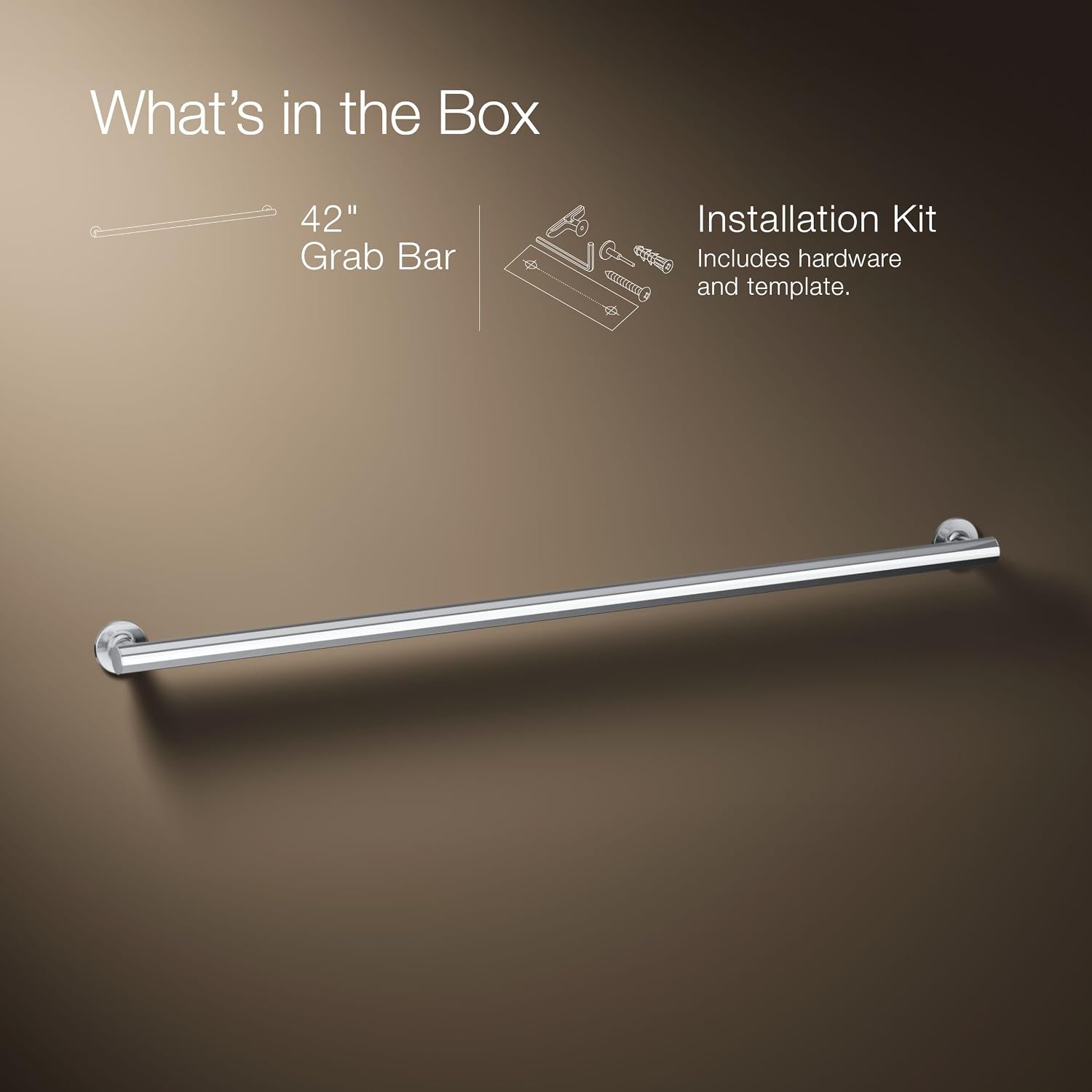 KOHLER 11896-S Purist 42' Grab Bar for Bathtubs and Showers, Wall-Mount Grab Bars for Bathroom, Polished Stainless