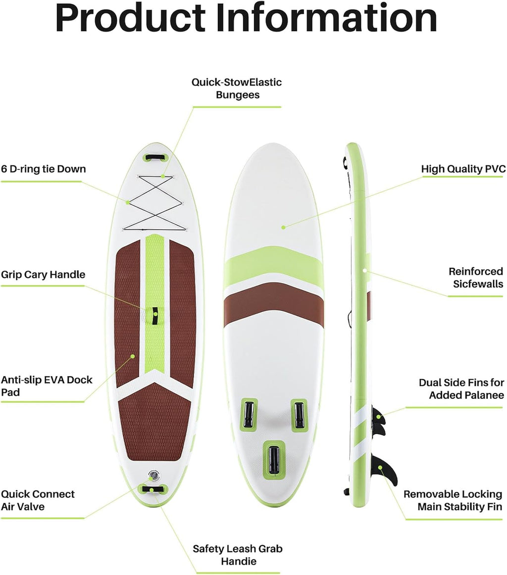 10'6x33'' Extra Wide Inflatable Paddle Board, 400lb Capacity Stand Up Paddle Board for Adults, Stable Inflatable Sup Yoga Board, All Skill Levels, 2Pcs Paddle & Carry Bag, 1 Repair Kit