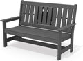 SERWALL Outdoor Bench with Cup Holder, 58' HDPE Garden Park Bench Suitable for 3 Person, All Weather Patio Benches with High Backrest and Wide Armrests for Garden, Park, Yard, Front Porch, Grey