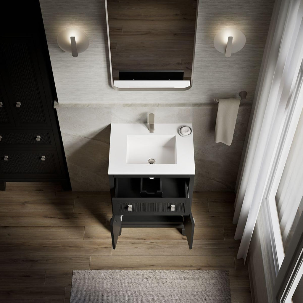 Kohler Hearthaven 24 Inch Bathroom Vanity Cabinet with White Single Sink and Quartz Top, Modern Bathroom Vanity, Slate Gray, K-33535-ASB-1WX