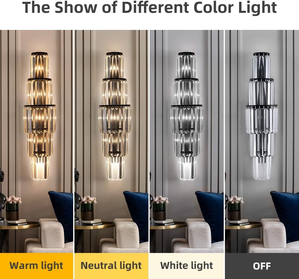 29.5 inch Modern Wall Sconce Crystal Vanity Wall Sconce Lighting 5-Light Black Wall Light Fixtures for Bedroom Living Room Bathroom Hallway