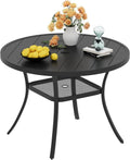 VICLLAX 40.6' Round Metal Outdoor Dining Table for 4, Patio Table with Umbrella Hole and Storage Shelf for Garden, Lawn, Deck, Black