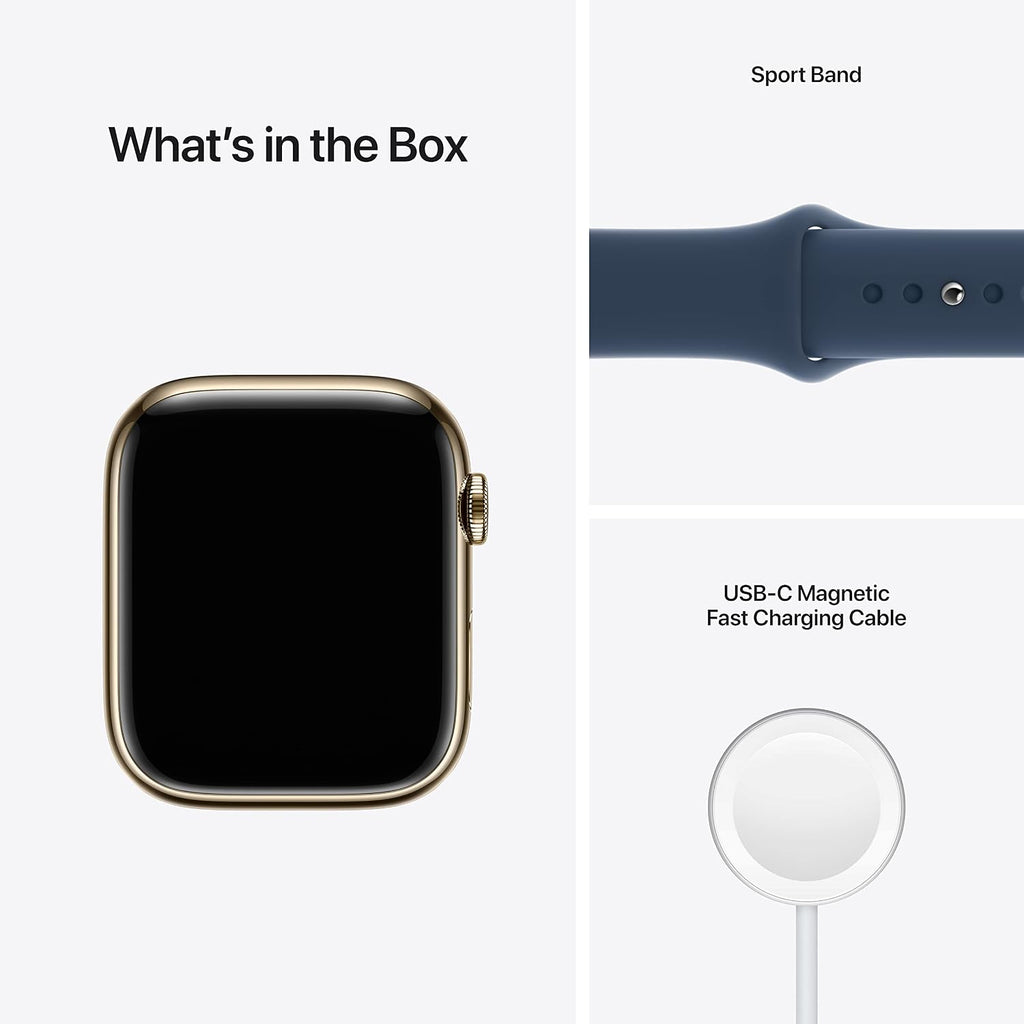 Apple Watch Series 7 (GPS + Cellular, 45MM) - Gold Stainless Steel Case with Abyss Blue Sport Band (Renewed)