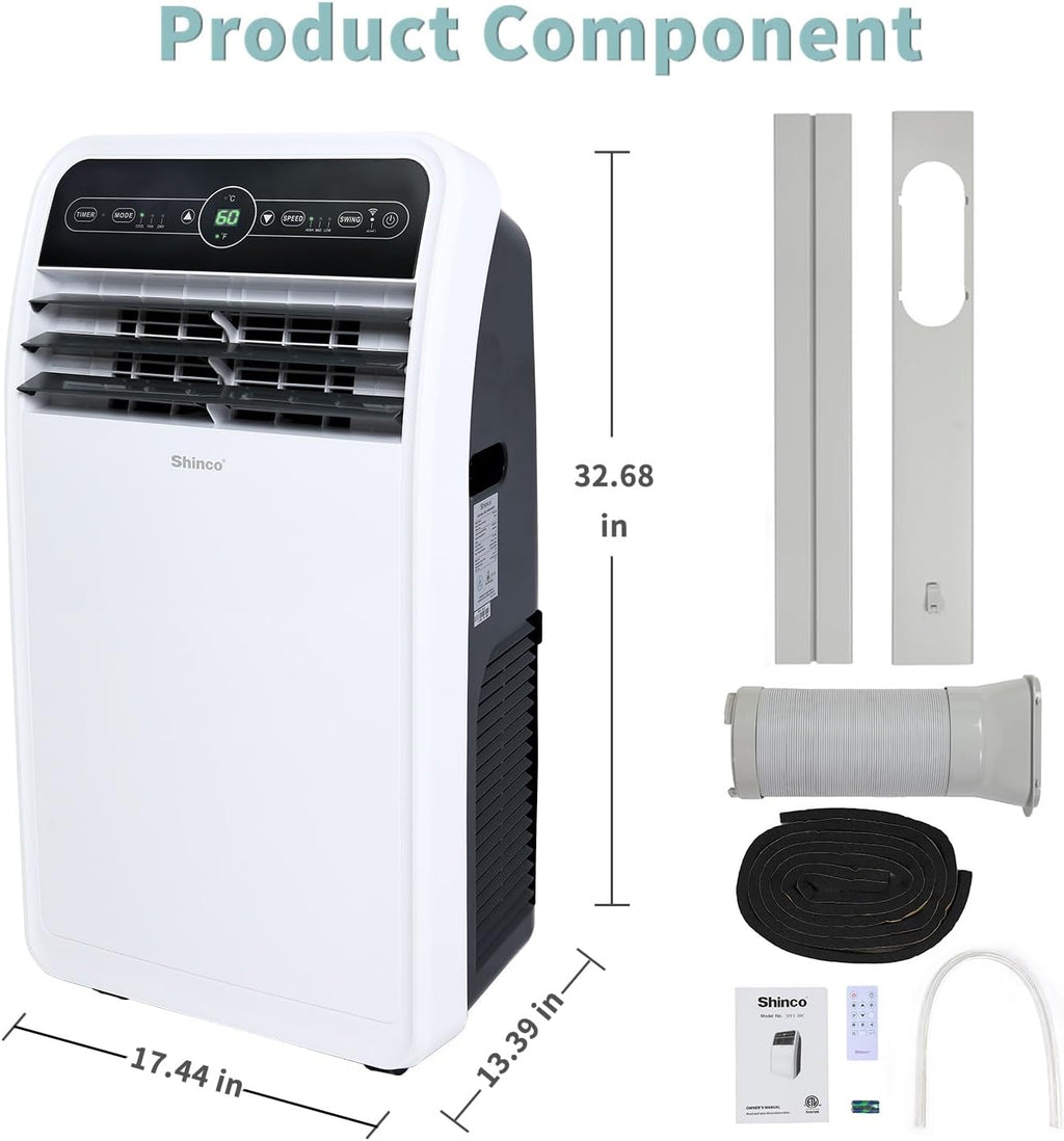Shinco 12,000 BTU Portable Air Conditioner with WiFi, Portable AC Unit with Built-in Cool, 3-in-1 Cooling Fan & Dehumidifier for Rooms up to 450 Sq.Ft, Remote, 24H Timer, Installation Kits
