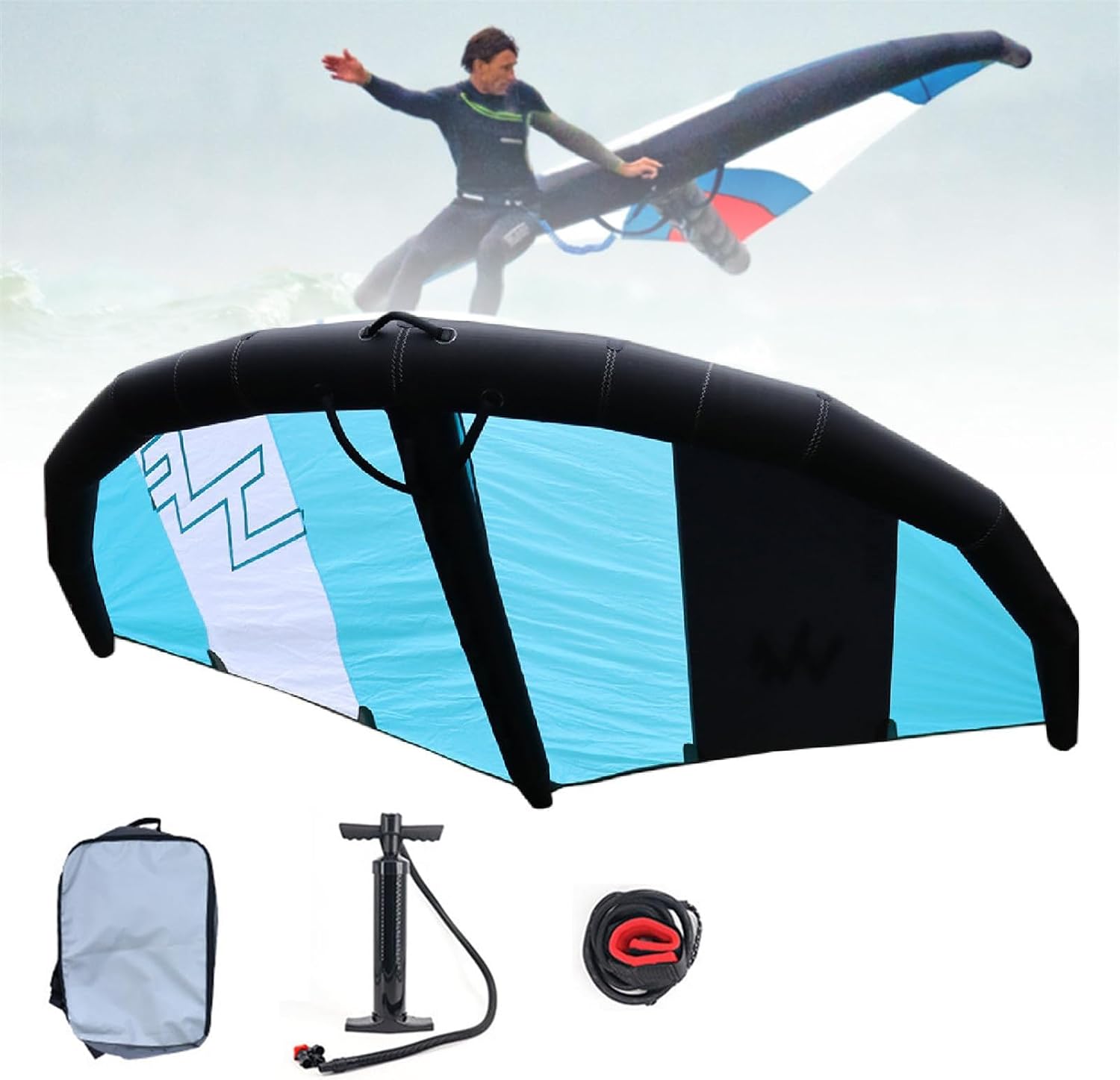 Inflatable Surf Wing with Pump, Wing Foil Kite for Paddle Board and Hydrofoil, Portable Windsurfing Wing for Outdoor Water Fun