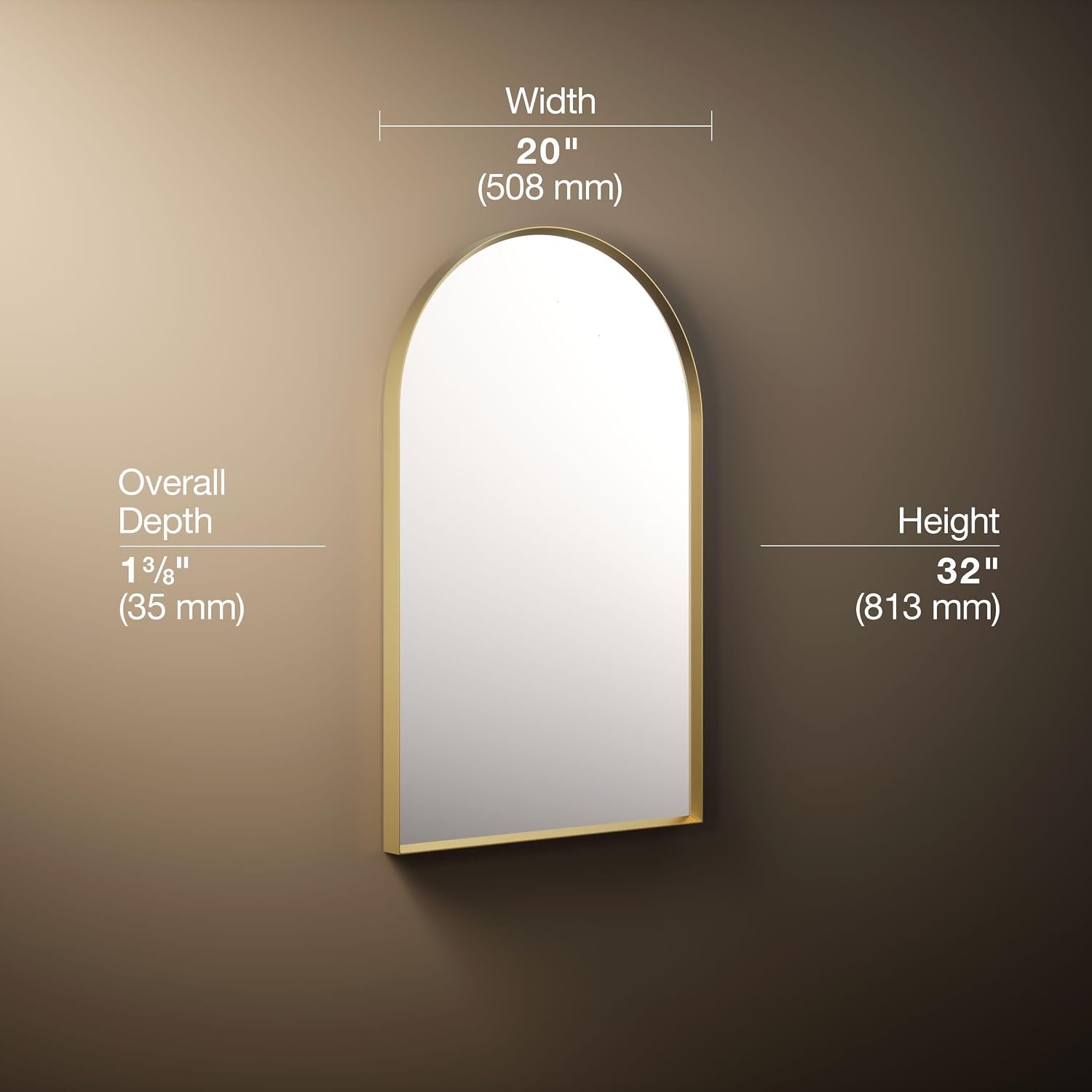 Essential 20 in. X 32 in. Arch Framed Mirror in Moderne Brushed Gold