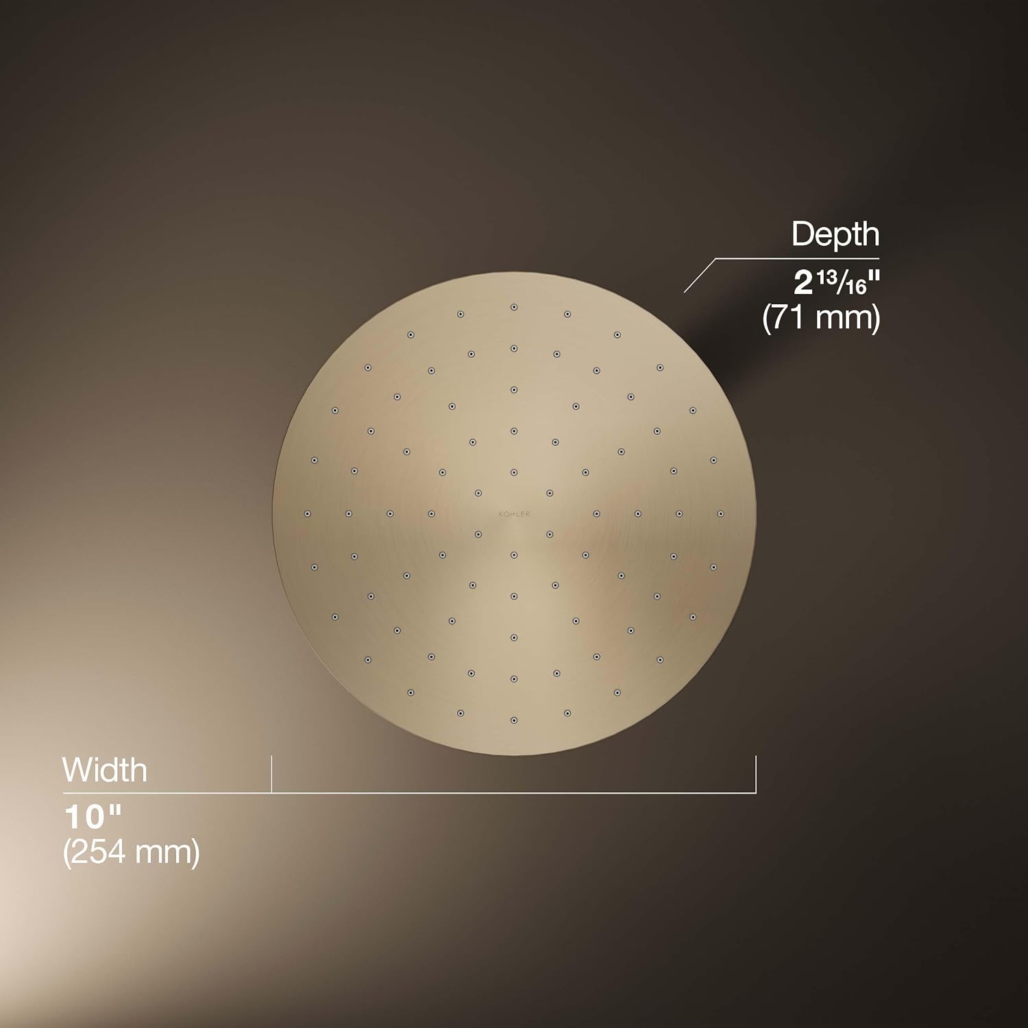 Kohler 13689-BV Contemporary Round 10' single-function rainhead, 2.5 gpm, Vibrant Brushed Bronze
