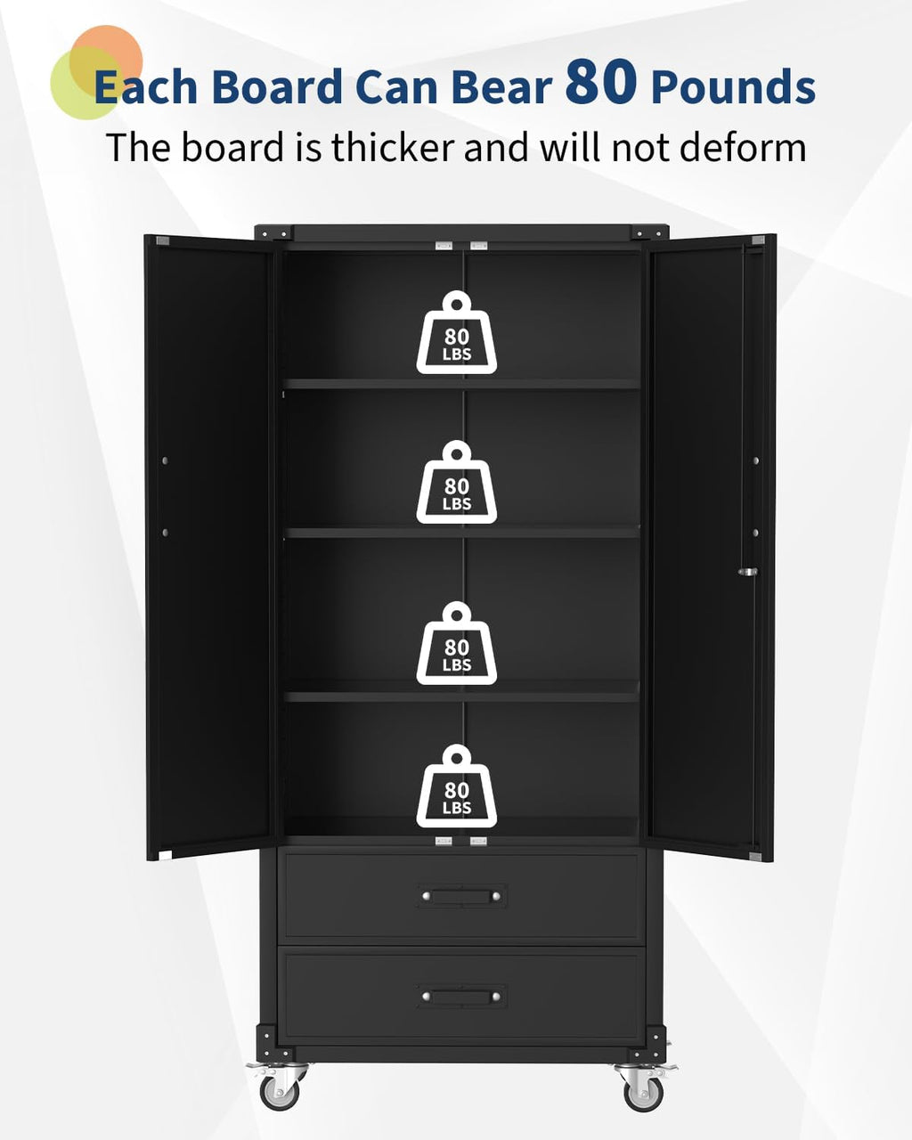 GarveeHome 72 in Metal Storage Cabinet with Wheels, Locking Doors & 2 Drawers,Heavy Duty Rolling Garage Organizer with 3 Adjustable Shelves for Home/Office/Workshop/Warehouse