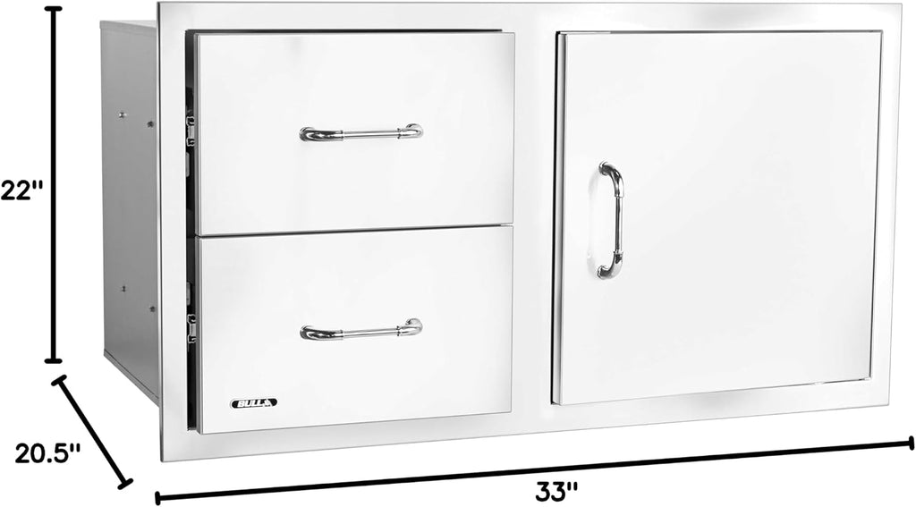 Bull Outdoor Products 30' S/S Single Storage Door w/ 2 Drawer Combo w/Reveal, Stainless Steel