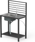 Domi Outdoor Kitchen Island with Storage, Aluminum Kitchen Island Stainless Steel Outdoor Sink w/Faucet & Drainboard, Freestanding Storage Shelves with Protective Cover Indoor Outdoor