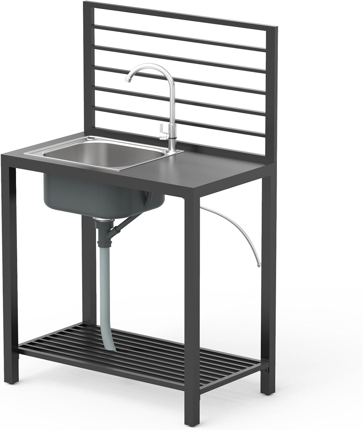 Domi Outdoor Kitchen Island with Storage, Aluminum Kitchen Island Stainless Steel Outdoor Sink w/Faucet & Drainboard, Freestanding Storage Shelves with Protective Cover Indoor Outdoor