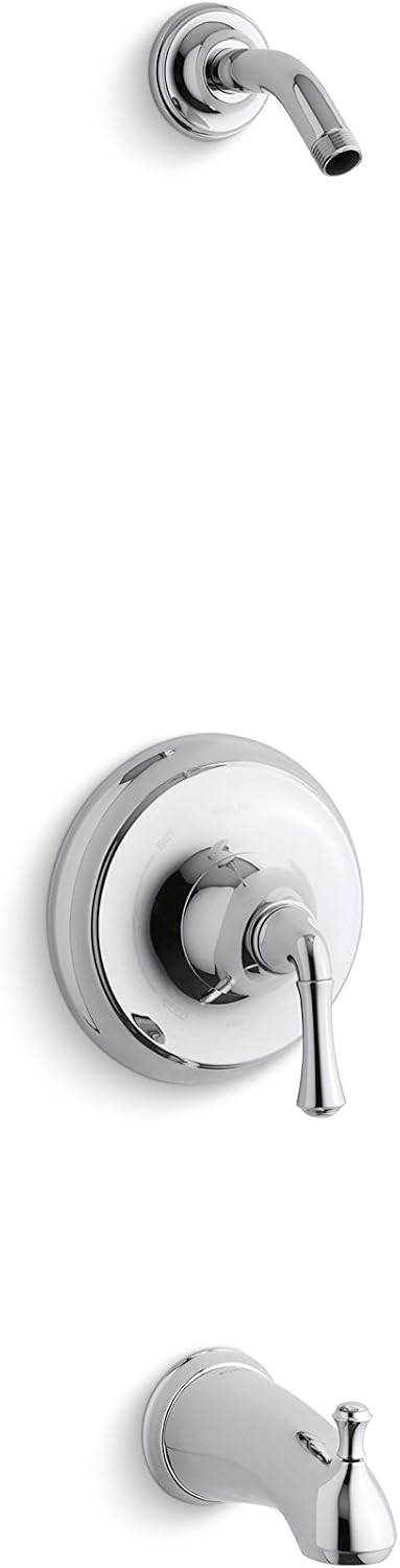 Kohler TLS10275-4-CP Forte Sculpted Rite-Temp® Bath & Shower Valve Trim with Slip-Fit Spout, Less Showerhead Polished Chrome