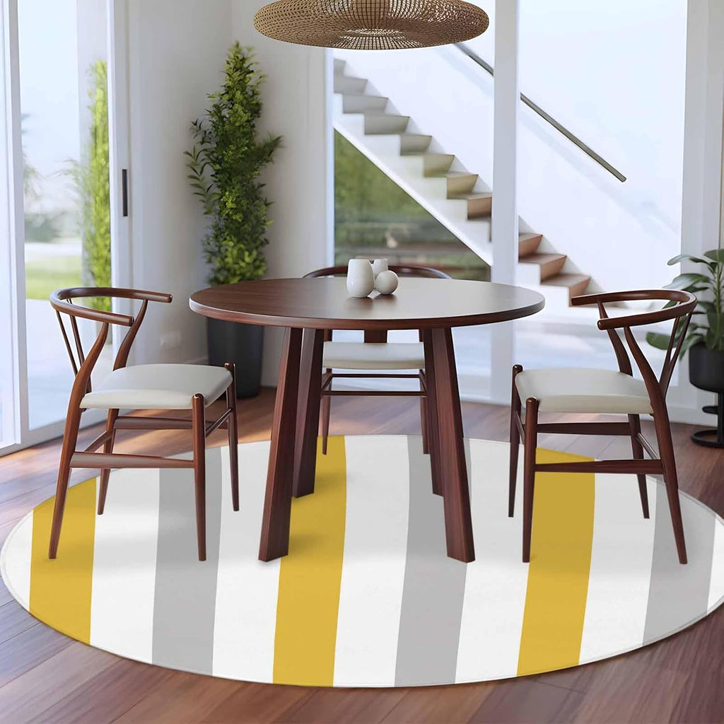 Large Round Rug 8Ft, Orange Grey Striped Living Room Circle Rug Washable Round Area Rug, Geometric Vertical Stripes White Non Slip Indoor Carpet for Entryway Dining Room Bedroom Aesthetic Decor