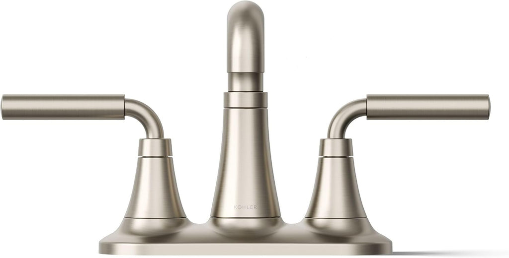 KOHLER K-27414-4-BN Tone™ Centerset Bathroom Sink Faucet, Clicker Drain, Bathroom Faucets, 1.2 GPM, Vibrant Brushed Nickel