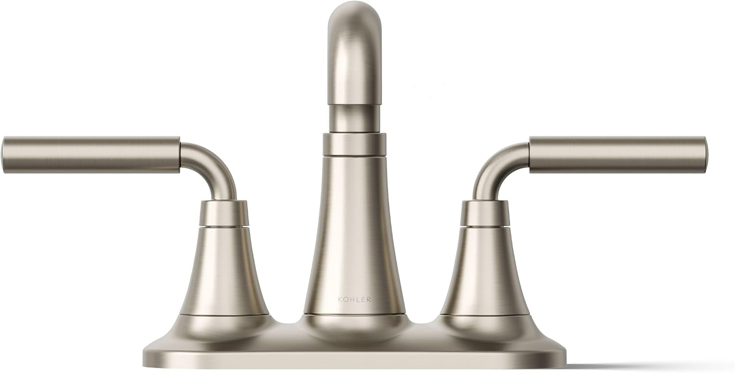 KOHLER K-27414-4-BN Tone™ Centerset Bathroom Sink Faucet, Clicker Drain, Bathroom Faucets, 1.2 GPM, Vibrant Brushed Nickel