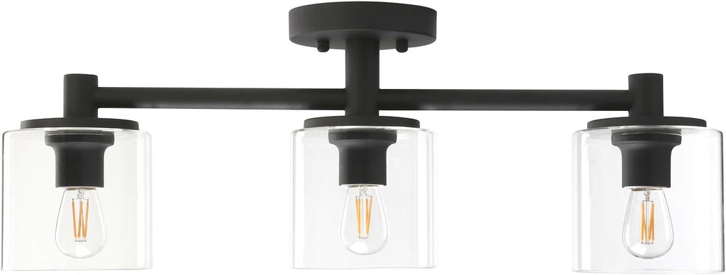 Pathson 3-Light Semi Flush Mount Ceiling Light, Industrial Pendant Lighting Fixture with Glass Shade, Ceiling Chandelier Lamp for Hallway Loft Kitchen Bar
