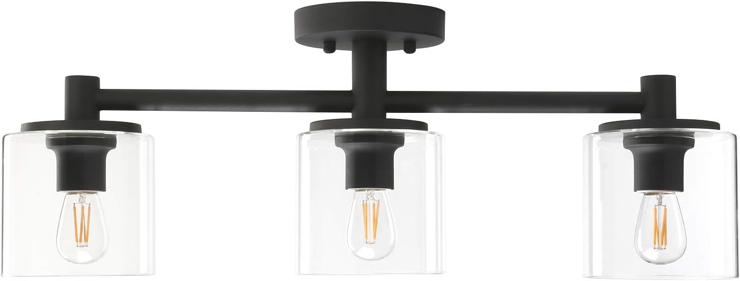 Pathson 3-Light Semi Flush Mount Ceiling Light, Industrial Pendant Lighting Fixture with Glass Shade, Ceiling Chandelier Lamp for Hallway Loft Kitchen Bar