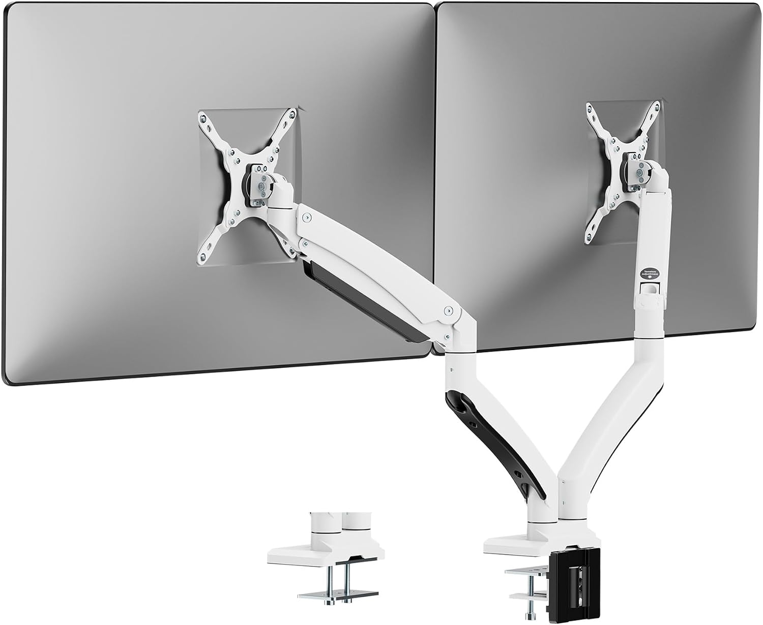 SIIG Dual Monitor Desk Mount, 17' to 35', USB 3.0 and Audio Extend Ports, Fits Two Flat/Curved Monitors, Load Bearing 33 lbs max Each, VESA 75x75 100x100, C-Clamp and Grommet Base (CE-MT3211-S1)