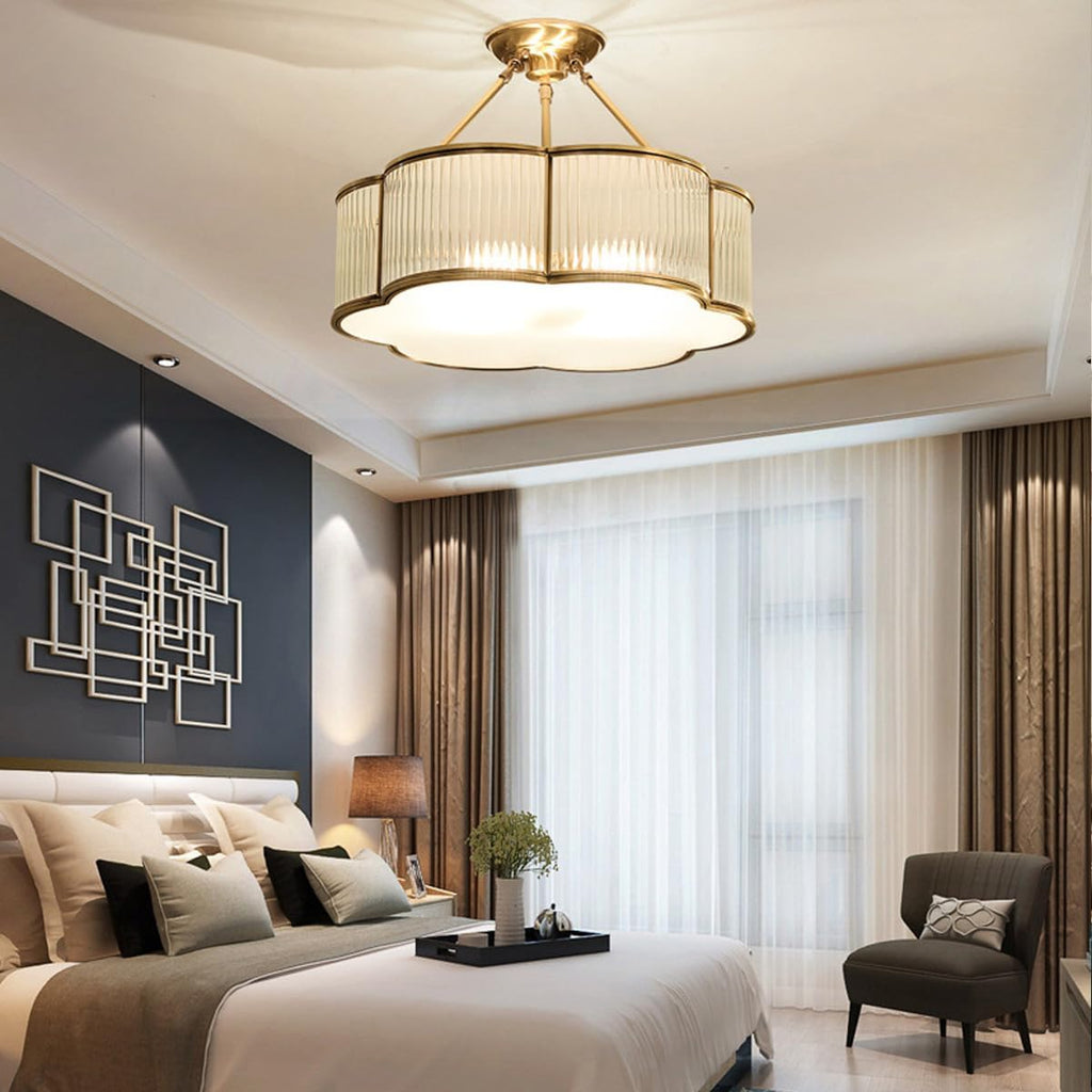 Modern Semi-Flush Ceiling Light Fixture,Decorative Floral Flush Mount Chandelier,Flower Shaped Glass Ceiling Lamp,Close Ceiling Light Fixture for Bedroom Living Room Dining Room