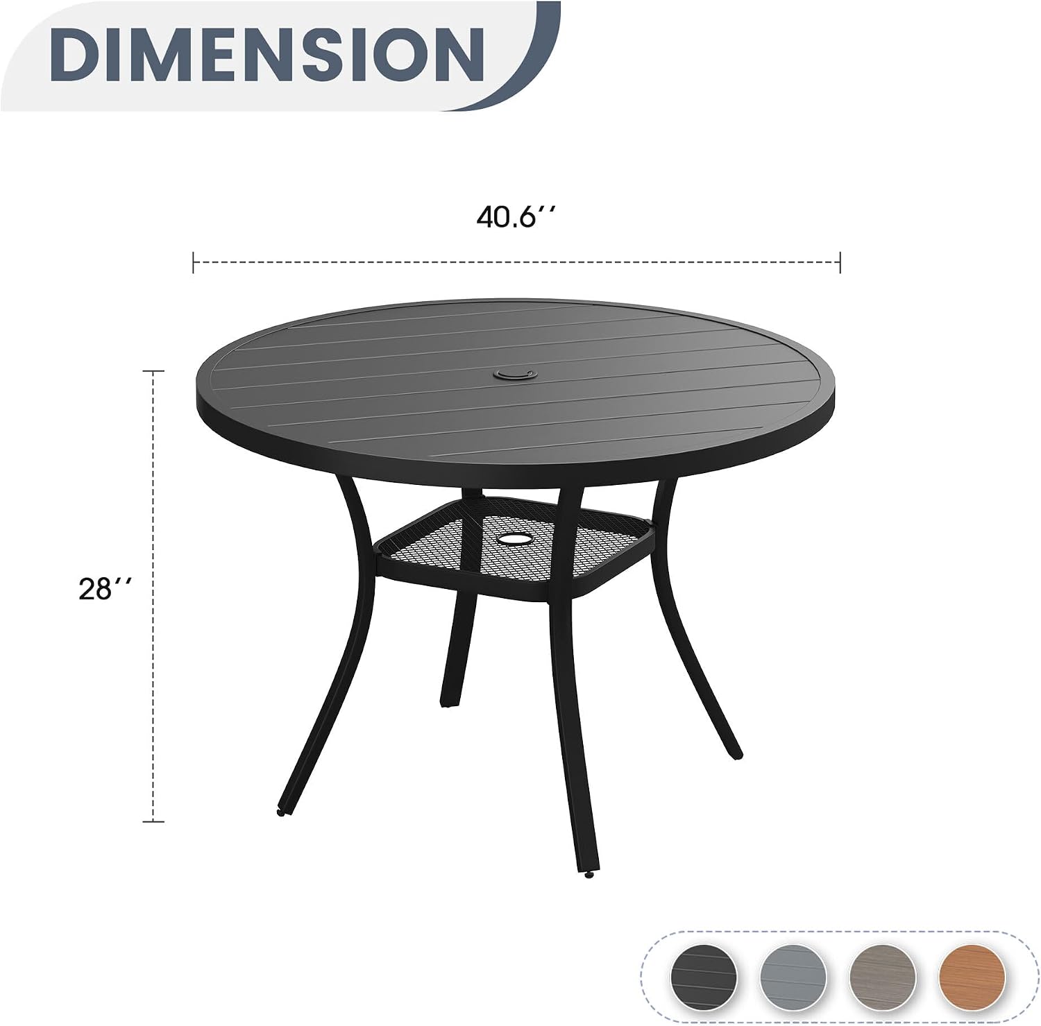 VICLLAX 40.6' Round Metal Outdoor Dining Table for 4, Patio Table with Umbrella Hole and Storage Shelf for Garden, Lawn, Deck, Black