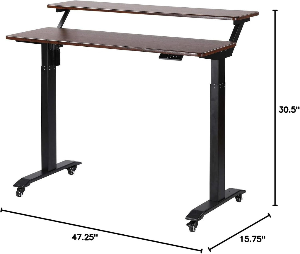 UNICOO Electric Height Adjustable 2-Tier Raising Desk with Wheels, Mobile Standing Desk with Monitor Stand, Ergonomic Adjustable Computer Table, Electric Standing Game Table for Home Office