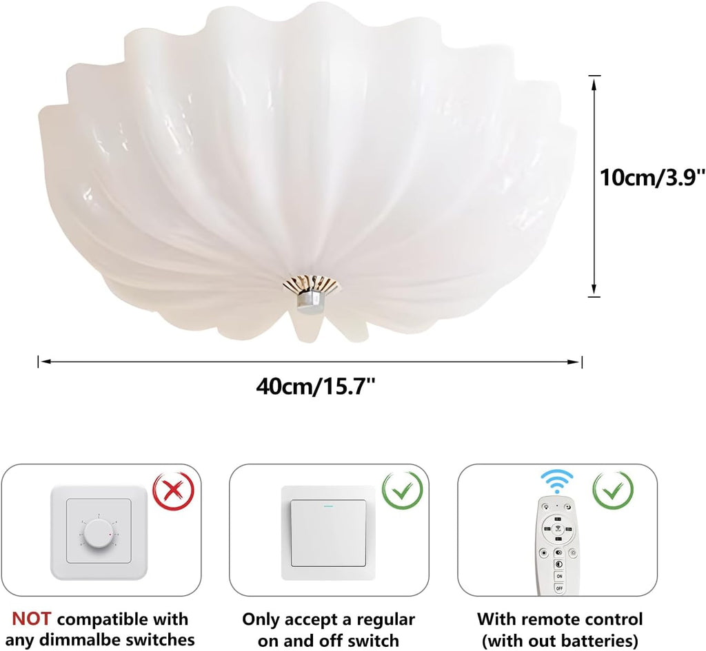 Large White Scalloped Semi Flush Mount Ceiling Light Vintage Milk Glass Flush Mount Ceiling Light Mid Century Modern Ceiling Lights for Entryway Hallway Bedroom